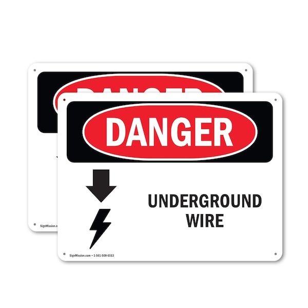 Signmission Underground Live Wire Danger Sign, Plastic, 14in W x 10in L, 2PK OS-2PACK-DS-P-1014-L-1600 - main